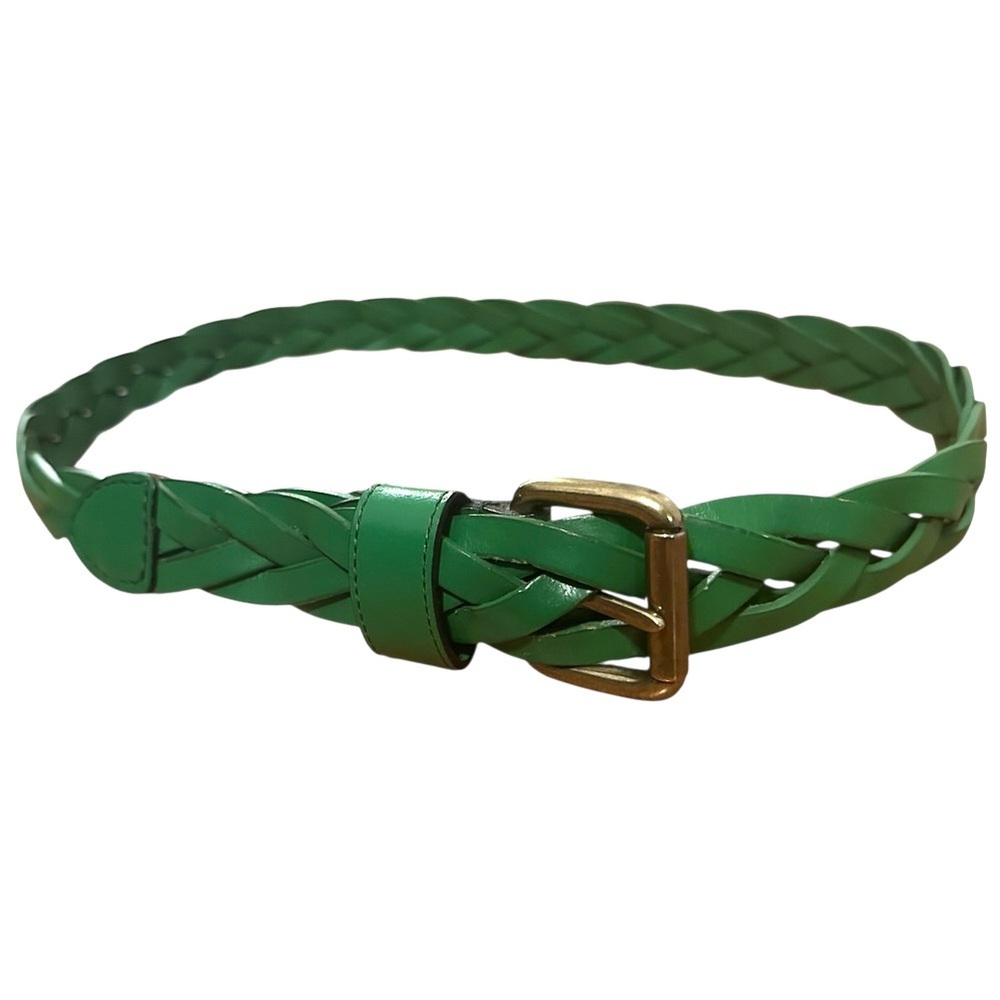 Green Leather Braided Belt with Brass Buckle